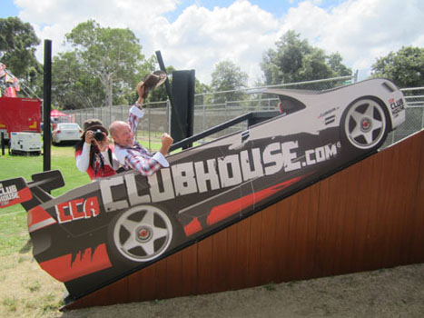 CCA Clubhouse, Photo opportunity for public at large
scale events. Comprising of a collapsible seated ramp, wall panels and race car
graphic, with custom travelling crates and fully illustrated assembly guide.